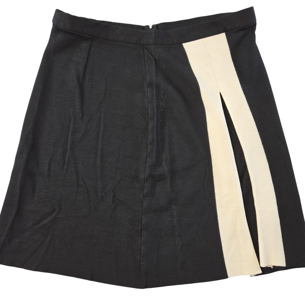 ST.JOHN Skirt Womens 10 Black A-Line Short Pleated Knit Wool Rayon Zip Work